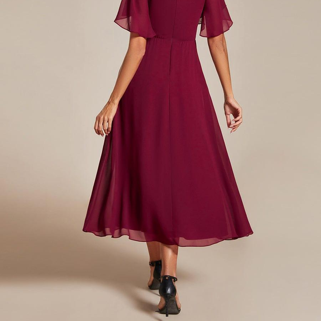 ever DAHLIA|Floral Applique Short Sleeve V-Neck Chiffon Bridesmaid Dress-gallery-32687590080586