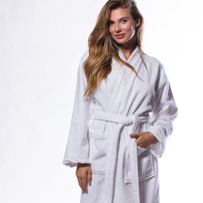 100% Turkish Cotton White Terry Kimono Bathrobe-gallery-46194265358595