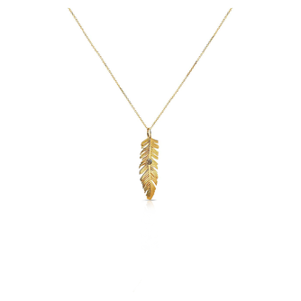 14k Bezel Set Feather Necklace