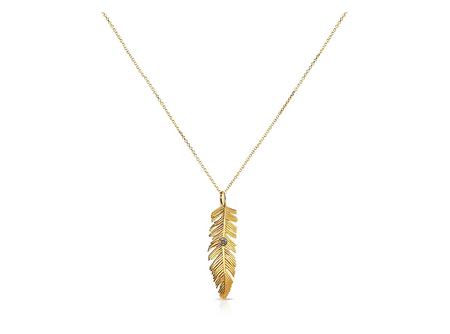14k Bezel Set Feather Necklace