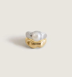 Edith Pearl Ring Stack Gold & Silver