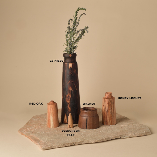 Cypress, Red Oak, Honey Locust, Walnut and Evergreen Pear Vessels-gallery-38313571319986