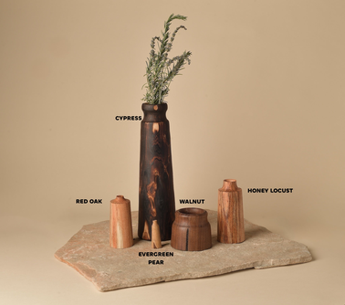 Cypress, Red Oak, Honey Locust, Walnut and Evergreen Pear Vessels