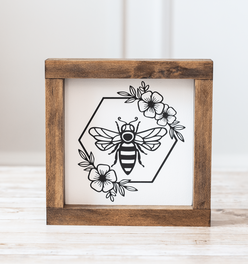 Summer Decor Bee Flower Wreath Sign -7x7 inches