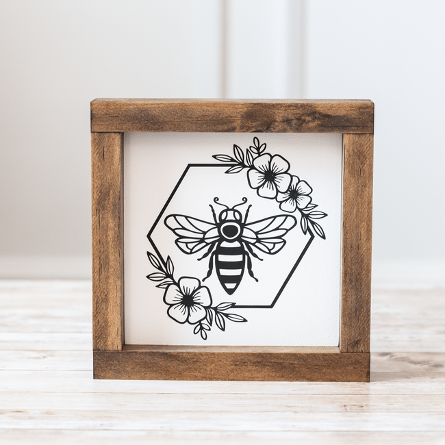 Summer Decor Bee Flower Wreath Sign -7x7 inches-gallery-28019516637254