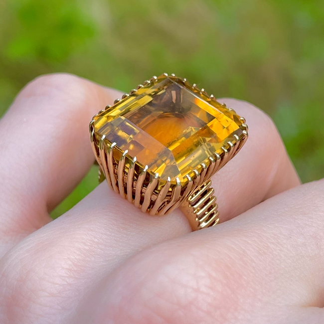 Vintage yellow 14K retro era Citrine ring, size 5.75 or 6-gallery-53768592687419