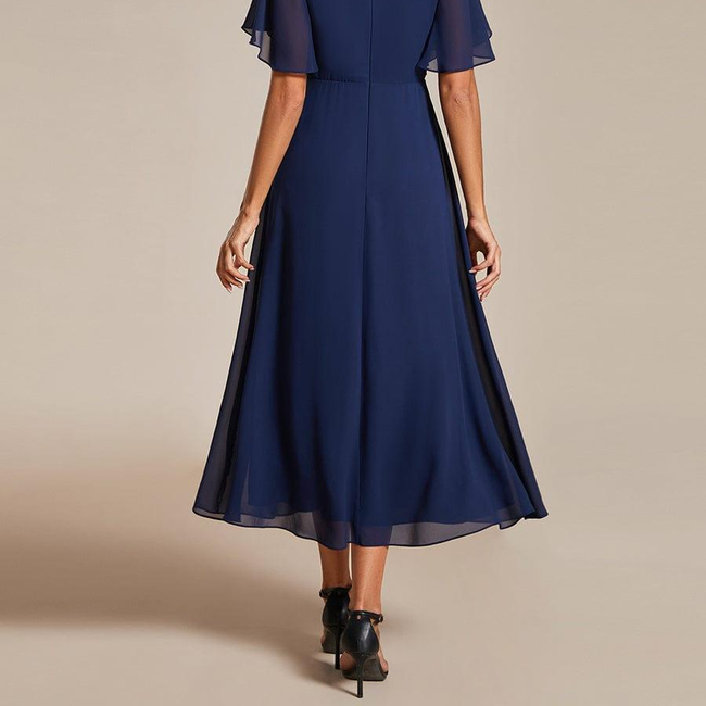ever DAHLIA|Floral Applique Short Sleeve V-Neck Chiffon Bridesmaid Dress-gallery-32687590211658
