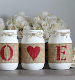 Valentine's Day Decor Red White LOVE Painted Mason Jars Set - Two Sided