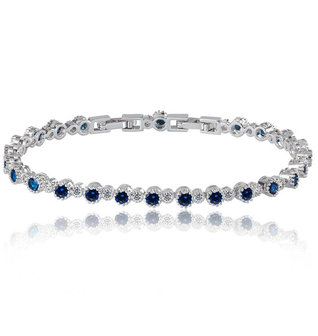 Sapphire and White Diamond Tennis Bracelet with Round Cut Cubic Zirconia
