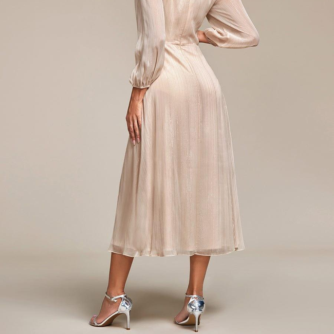 ever EMBER|See-Through Long Sleeve Twist Knot A-Line Lotus Leaf Shimmering Evening Dress-gallery-31381713059914
