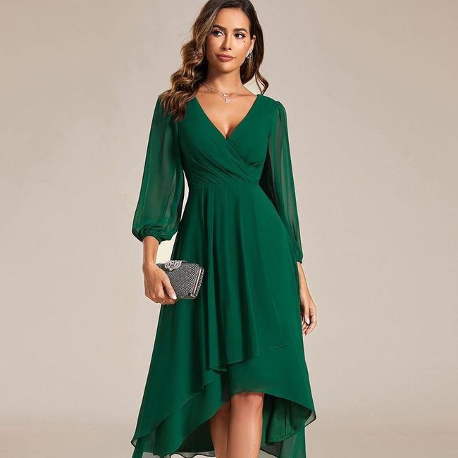 ever BRIAR|3/4 Sleeves Asymmetrical Hem A-Line Midi Wedding Guest Dress-gallery-31043971285066
