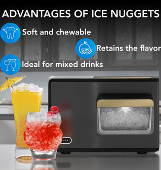 Whynter SonicSnö Countertop Nugget Ice Maker, 40lbs/24hrs, Commercial IBX-388BG