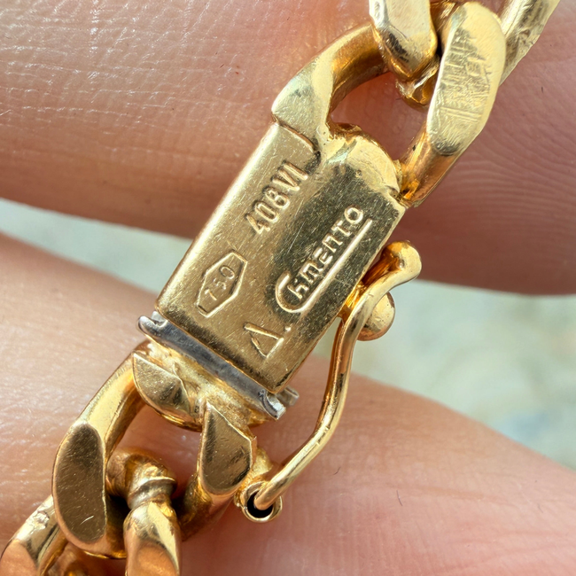 Vintage yellow 18K Chimento designer diamond bars curb chain, 15 inch-gallery-57436706898235