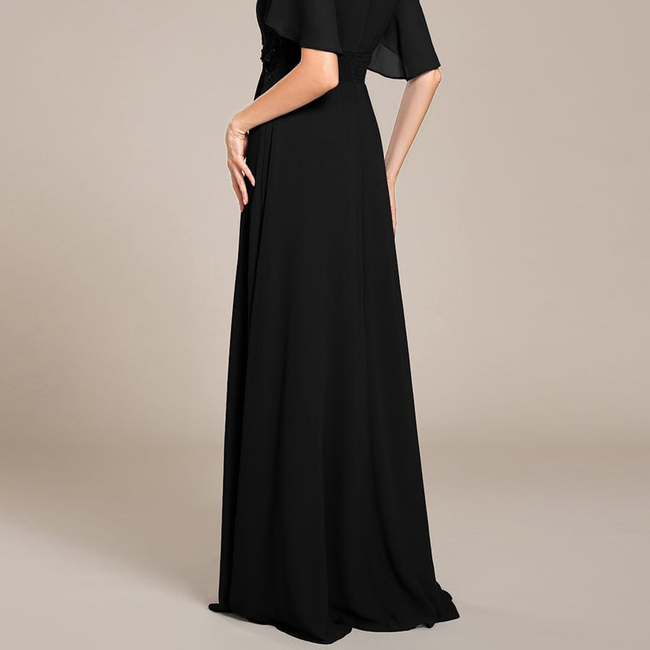 ever ASPYN|Short Sleeve Pleated Applique A-Line Floor-Length Formal Evening Dress-gallery-33497239519306
