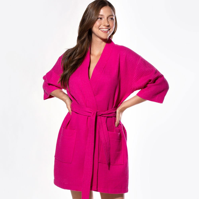 Waffle Kimono Fuchsia Short Robe Square Pattern-gallery-46194275188995