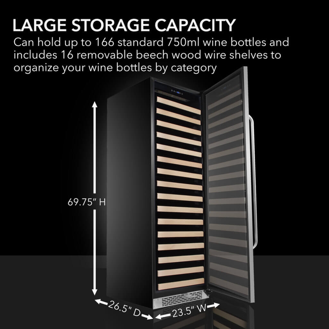 Whynter BWR-1662SD 24 in. Single-Zone 166-Bottle Wine Cooler Fridge with Display Rack Built-In Stain-gallery-48112889790712