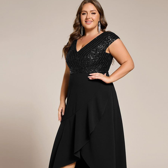 ever BAYLOR|Short Sleeve V-Neck Midi Sequin Formal Dress-gallery-32828979183690