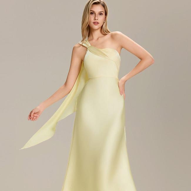 Satin One-Shoulder Midi Wedding Guest Dress-gallery-33683980517450
