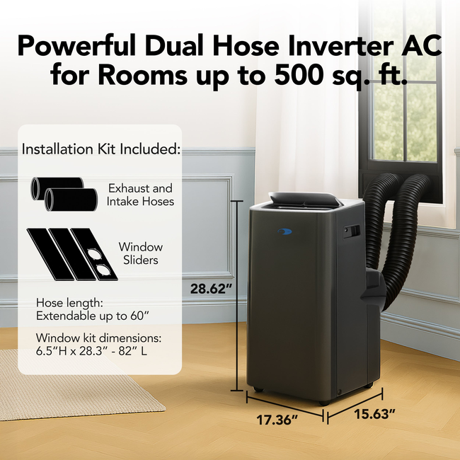 Whynter Nex Inverter Portable Air Conditioner Dual Hose Cooling, 500 sq ft Efficiency 12000 BTU (100-gallery-45462465282296