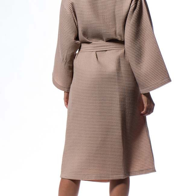 Waffle Kimono Taupe Long Robe Square Pattern-gallery-46194468520195