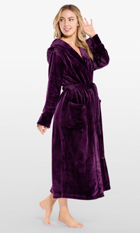 Super Soft Purple Plush Hooded Women's Robe