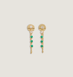 Five Stone Chain Earrings Emerald