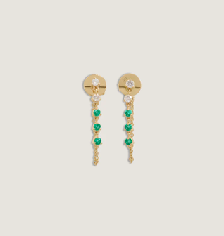 Five Stone Chain Earrings Emerald