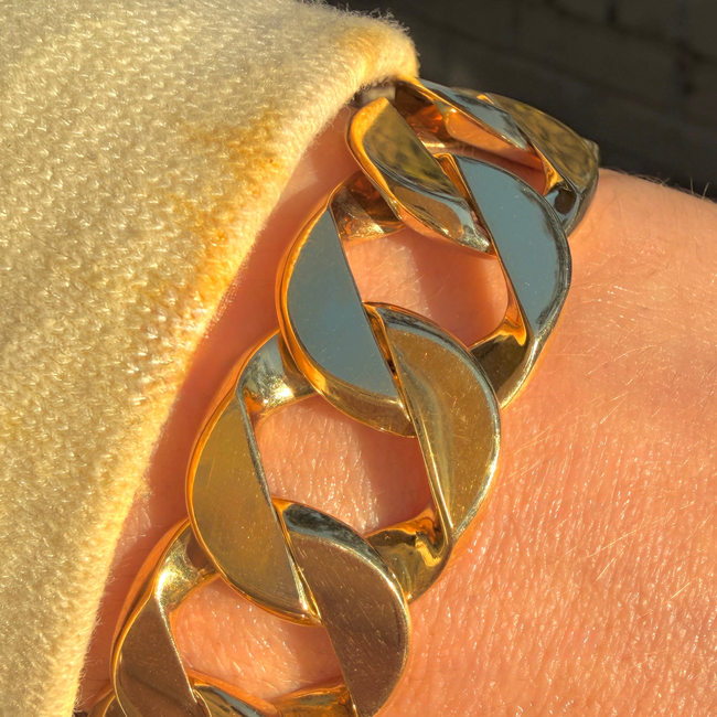 Vintage yellow 18K solid wide curb bracelet with continuous clasp, 8 inch (fits like 7.25 inch)-gallery-57096847950139
