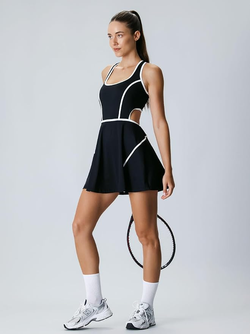 Womens Cut-Out Tennis Dress with Built in Shorts and Bra Workout Dress Golf Athletic Dress