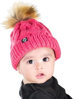 Baby/Infant Cable Knit Faux Fur Pom Beanie (Age 0-1 2 Months)