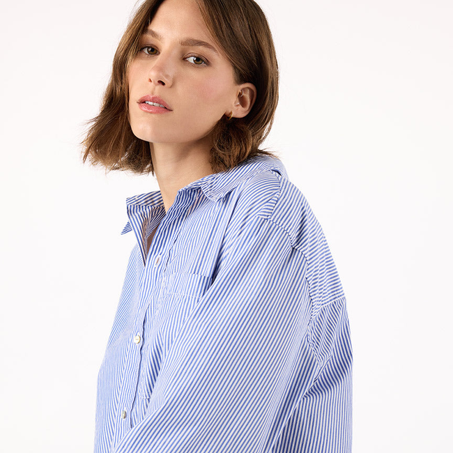 Ruth Oversized Shirt <br> Blue Multi Stripe-gallery-32371158188098