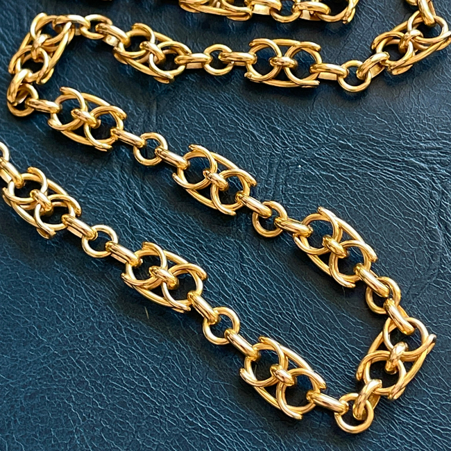 Antique French circa 1800s yellow 18K fancy mariner link chain, 20.5 inch adjustable-gallery-56081505288507