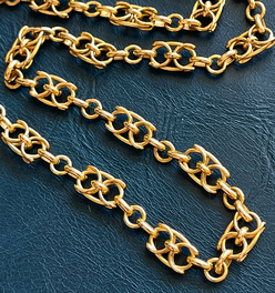 Antique French circa 1800s yellow 18K fancy mariner link chain, 20.5 inch adjustable