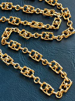 Antique French circa 1800s yellow 18K fancy mariner link chain, 20.5 inch adjustable