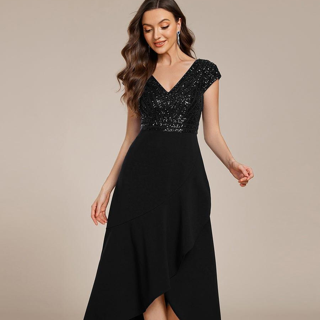ever BAYLOR|Short Sleeve V-Neck Midi Sequin Formal Dress-gallery-32828979052618