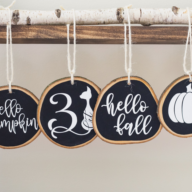 Fall Home Decor Ornaments Set of 4 | Halloween Fall Tiered Tray Decor - Black White Wood Slices-gallery-14526631280710