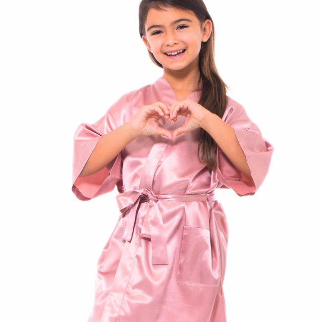 Pink Satin Kimono Kid's Robe-gallery-48193725858051