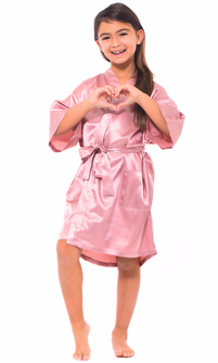Pink Satin Kimono Kid's Robe