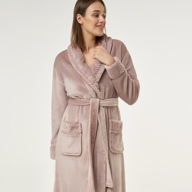 Blush Pink Plush Soft Warm Fleece Womens Robe-gallery-46194505842947
