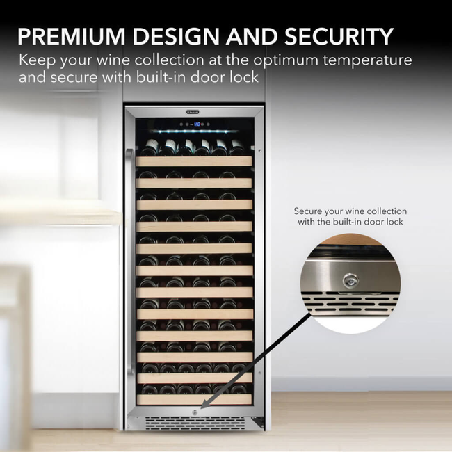 Whynter BWR-1002SD Single Zone 24 in. 100-Bottle Built-in Wine Cooler Fridge w/ Lock Stainless Steel-gallery-48113282777336