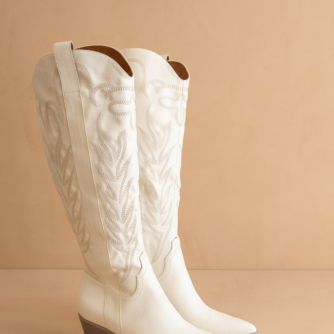 The Samara | White Knee High Cowgirl Boot-gallery-38019812425905