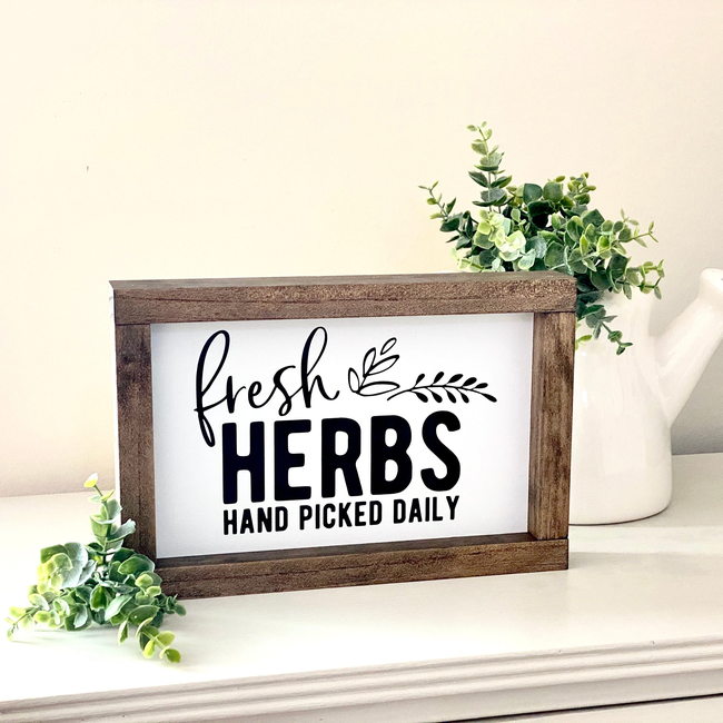 Home Garden Decor | Farmhouse Wood Sign Fresh Herbs Hand Picked Daily-gallery-14120195358790