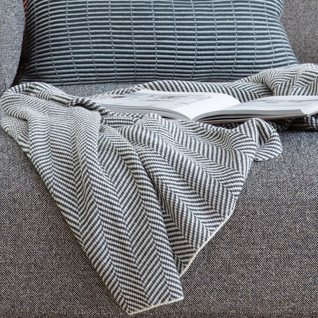 Wool Herringbone Throw Blanket-gallery-46682955350307