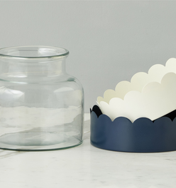 2-in-1 Scalloped Bloom Vase, White/Navy Blue