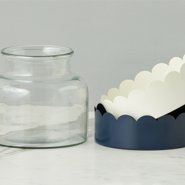 2-in-1 Scalloped Bloom Vase, White/Navy Blue-gallery-49327370731713