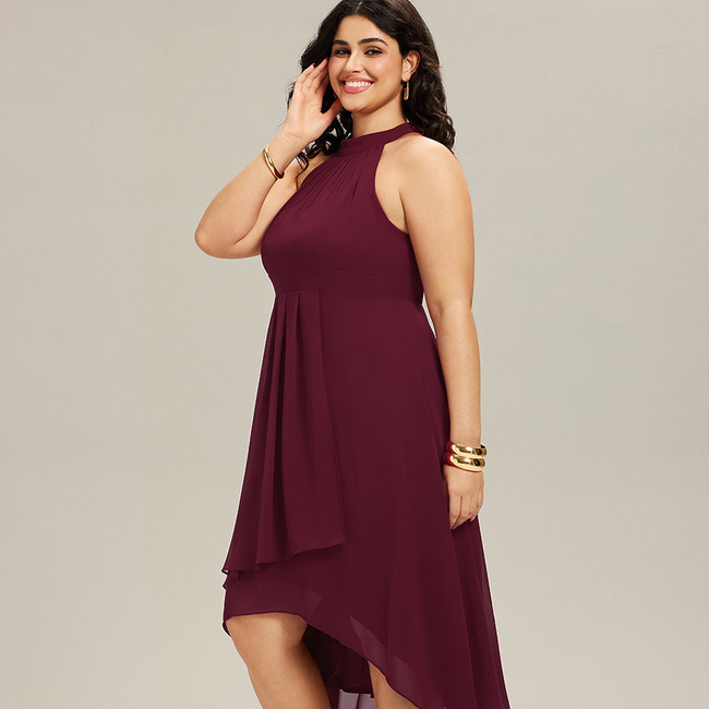 ever POSIE|Midi Halter Neck Chiffon Wedding Guest Dress with Sleeveless and A-Line-gallery-31125118877770
