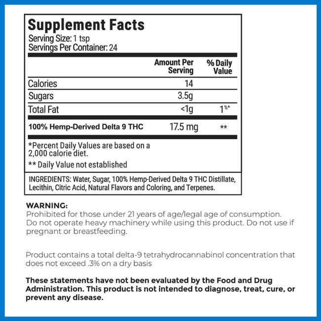 Blue Razz Delta 9 THC Syrup 4oz (420mg Total)-gallery-60267690524981