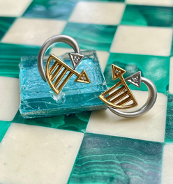 Estate Platinum, 18K and diamond arrow motif post earrings