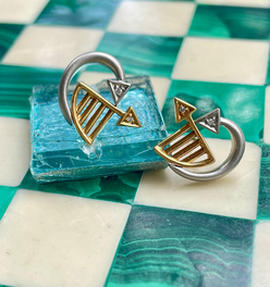 Estate Platinum, 18K and diamond arrow motif post earrings