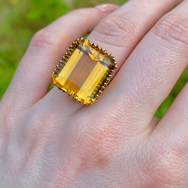 Vintage yellow 14K retro era Citrine ring, size 5.75 or 6-gallery-53768592752955